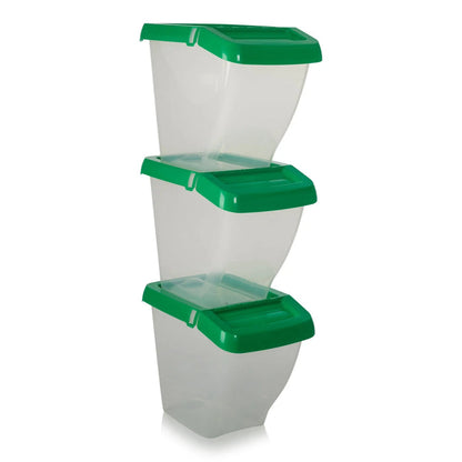 Pack of 3 - 50 Litre Stacking Plastic Recycling Box - Clear with Hinged Lid Wham Storage