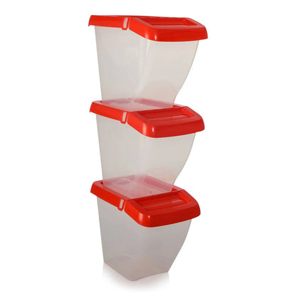 Pack of 3 - 50 Litre Stacking Plastic Recycling Box - Clear with Hinged Lid Wham Storage