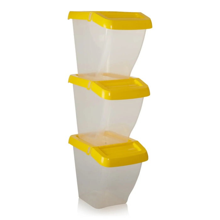 Pack of 3 - 50 Litre Stacking Plastic Recycling Box - Clear with Hinged Lid Wham Storage