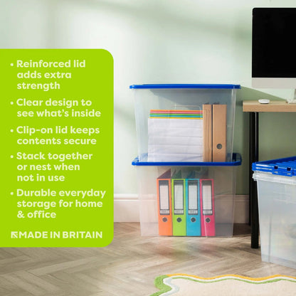 Pack of 3 - 80 Litre Crystal Boxes with Coloured Lids Wham Storage