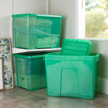 Pack of 3 - 80 Litre Crystal Plastic Storage Boxes with Lids Wham Storage