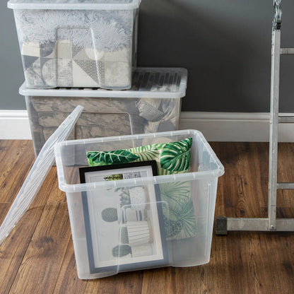 Pack of 3 - 80 Litre Crystal Plastic Storage Boxes with Lids Wham Storage