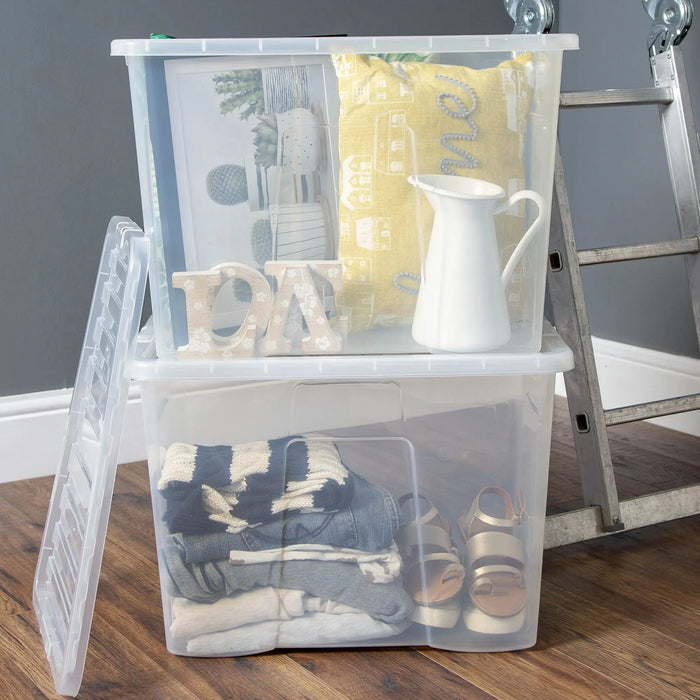 Pack of 3 - 80 Litre Crystal Plastic Storage Boxes with Lids Wham Storage