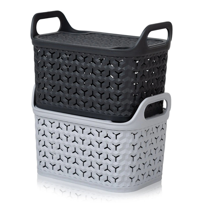 Small Urban Plastic Storage Basket with Lid Strata
