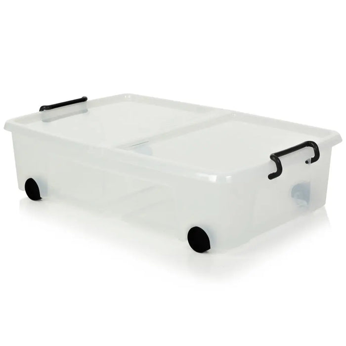 Pack of 4 - 35 Litre Smart Storemaster Under Bed Storage Box with Lid and Wheels Strata