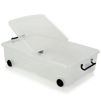Pack of 4 - 35 Litre Smart Storemaster Under Bed Storage Box with Lid and Wheels Strata