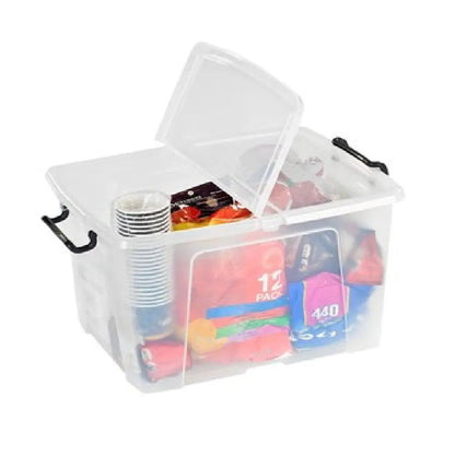 Pack of 4 - 40 Litre Smart Storemaster Plastic Storage Boxes with Lids Strata