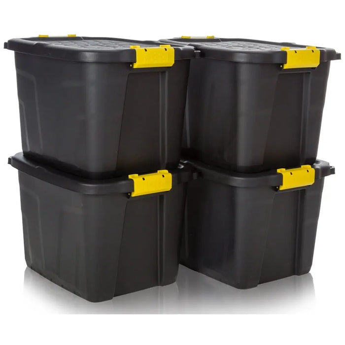 Pack of 4 - 42 Litre Heavy Duty Storage Trunk Black/Yellow Strata