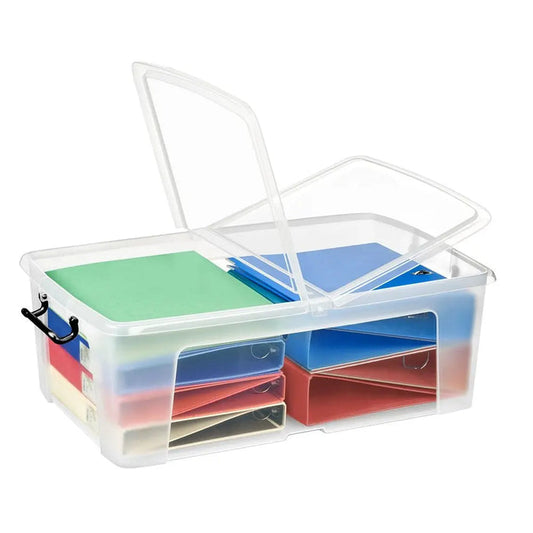 Pack of 4 - 50 Litre Smart Storemaster Clear Plastic Storage Boxes and Folding Lids Strata