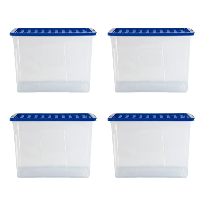 Pack of 4 - 80 Litre Crystal Boxes with Coloured Lids Wham Storage