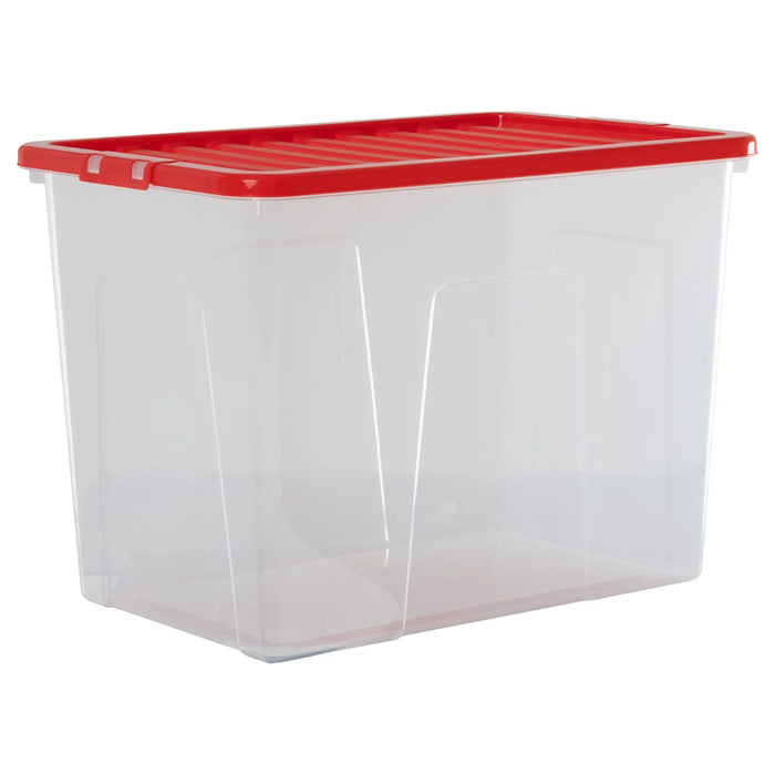 Pack of 4 - 80 Litre Crystal Boxes with Coloured Lids Wham Storage
