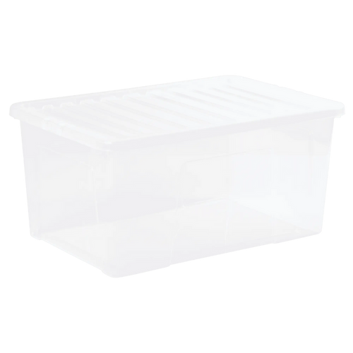 Pack of 4 - 90 Litre Crystal Plastic Storage Box with Lid Wham Storage