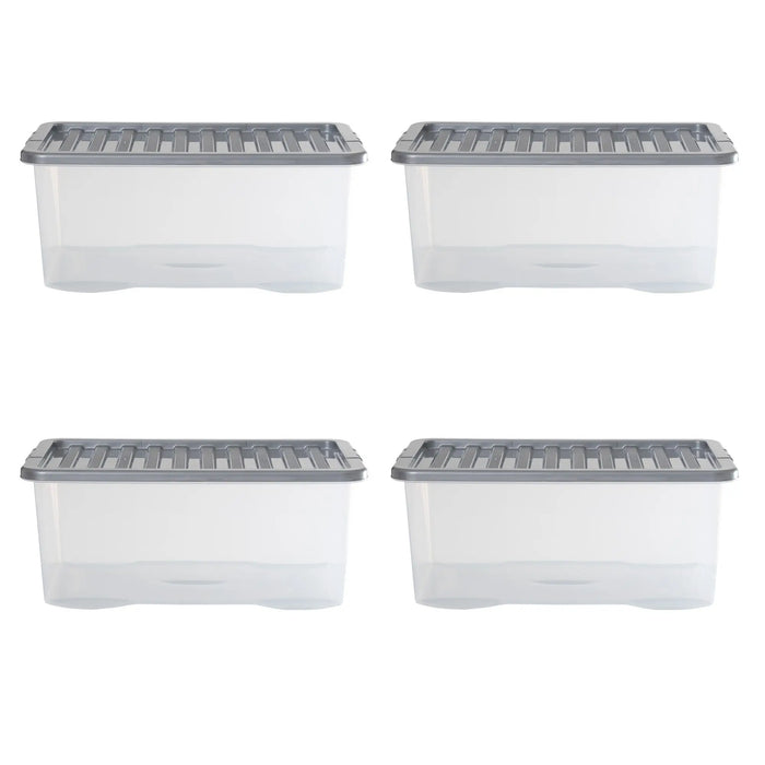 Pack of 4 - Large 45lt Crystal Boxes with Coloured Lids Wham Storage