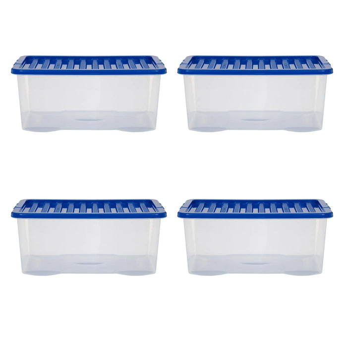 Pack of 4 - Large 45lt Crystal Boxes with Coloured Lids Wham Storage