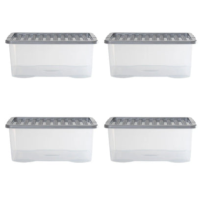 Pack of 4 - Large 45lt Crystal Boxes with Coloured Lids Wham Storage