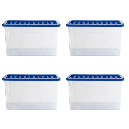 Pack of 4 - Large 60lt Crystal Boxes with Coloured Lids Wham Storage