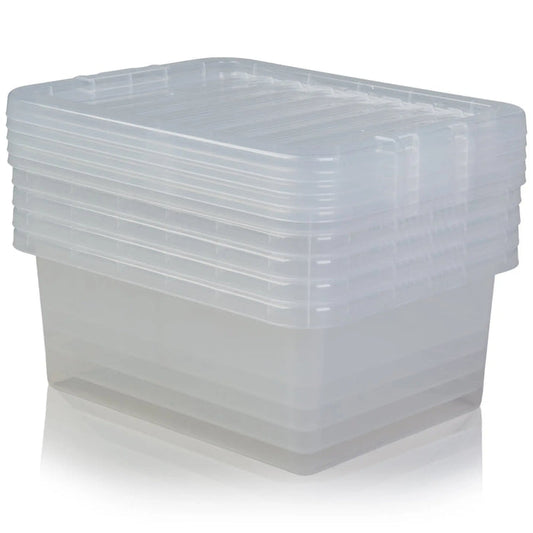 Pack of 5 - 17 Litre Wham Crystal Plastic Storage Boxes with Lids Wham Storage