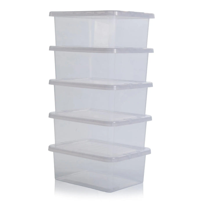 Pack of 5 - 17 Litre Wham Crystal Plastic Storage Boxes with Lids Wham Storage