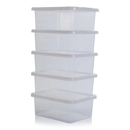 Pack of 5 - 17 Litre Wham Crystal Plastic Storage Boxes with Lids Wham Storage