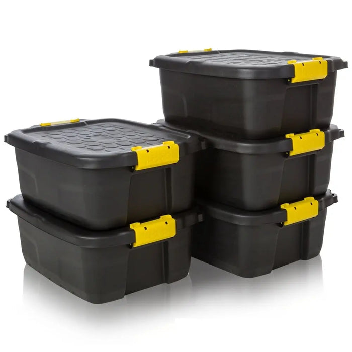 Pack of 5 - 24 Litre Heavy Duty Storage Trunk Black/Yellow Strata