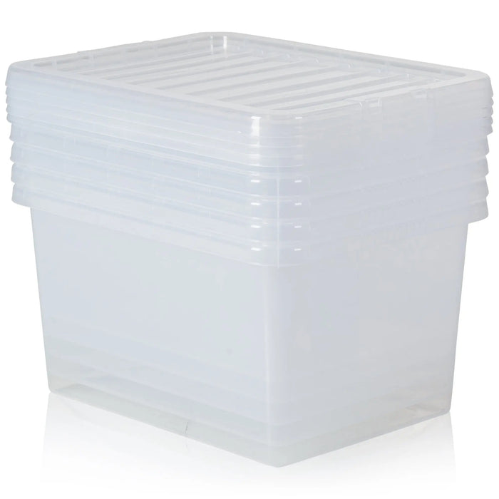 Pack of 5 - 31 Litre Crystal Plastic Storage Boxes with Lids Wham Storage