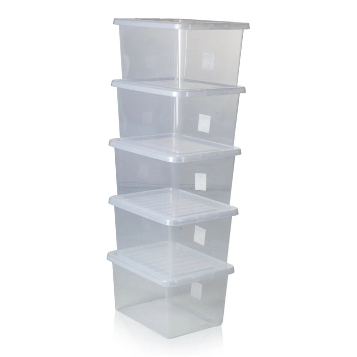 Pack of 5 - 31 Litre Crystal Plastic Storage Boxes with Lids Wham Storage