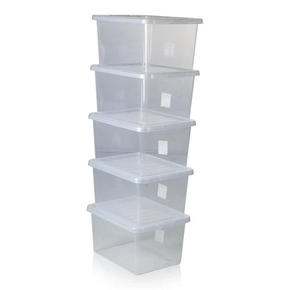 Pack of 5 - 31 Litre Crystal Plastic Storage Boxes with Lids Wham Storage