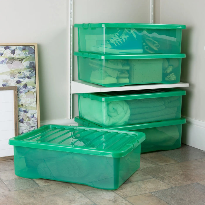Pack of 5 - 32 Litre Crystal Under Bed Plastic Storage Boxes with Lids Wham Storage