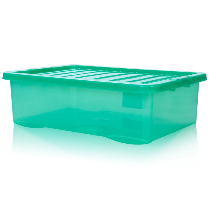 Pack of 5 - 32 Litre Crystal Under Bed Plastic Storage Boxes with Lids Wham Storage