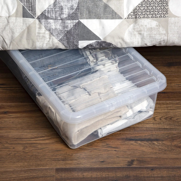 Pack of 5 - 32 Litre Crystal Under Bed Plastic Storage Boxes with Lids Wham Storage