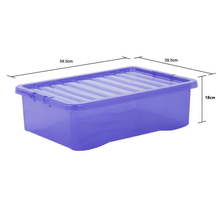 Pack of 5 - 32 Litre Crystal Under Bed Plastic Storage Boxes with Lids Wham Storage