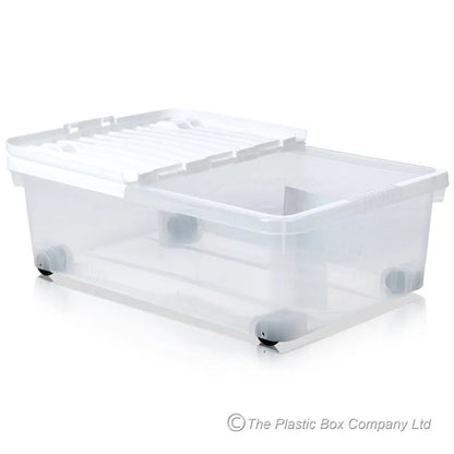 Pack of 5 - 32 Litre Under Bed Plastic Storage Boxes with Wheels and Lids  Wham Storage