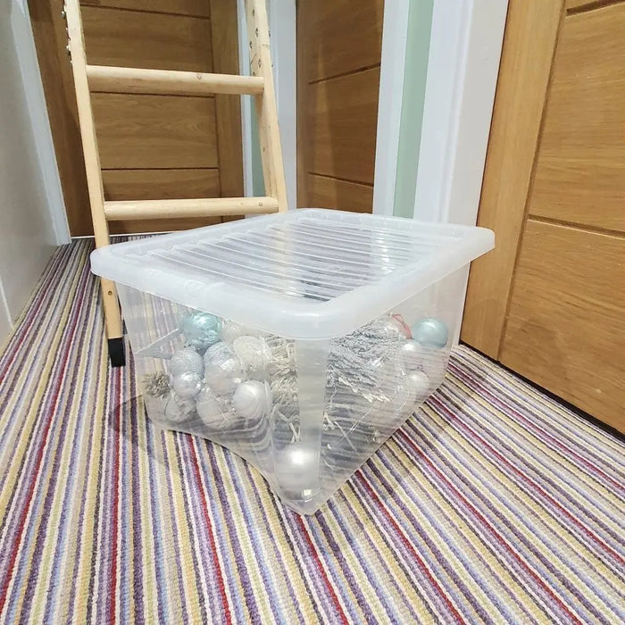 Pack of 5 - 37 Litre Crystal Plastic Storage Boxes with Lids Wham Storage