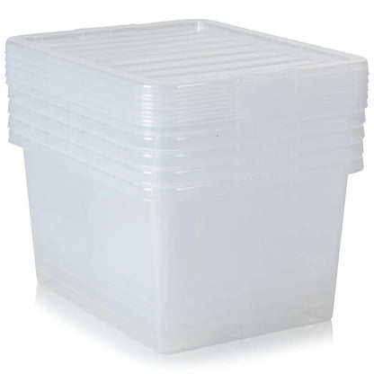 Pack of 5 - 37 Litre Crystal Plastic Storage Boxes with Lids Wham Storage
