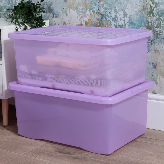 Pack of 5 - 45 Litre Crystal Sparkle Plastic Storage Boxes and Lids Wham Storage
