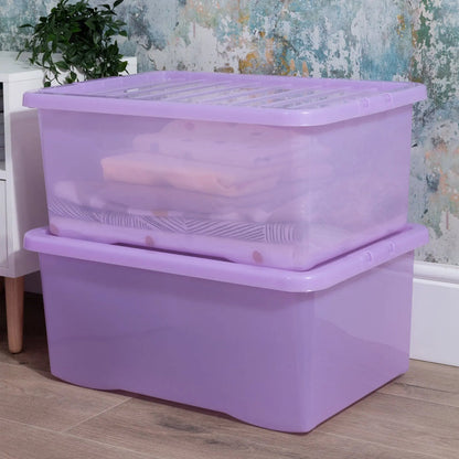 Pack of 5 - 45 Litre Crystal Sparkle Plastic Storage Boxes and Lids Wham Storage