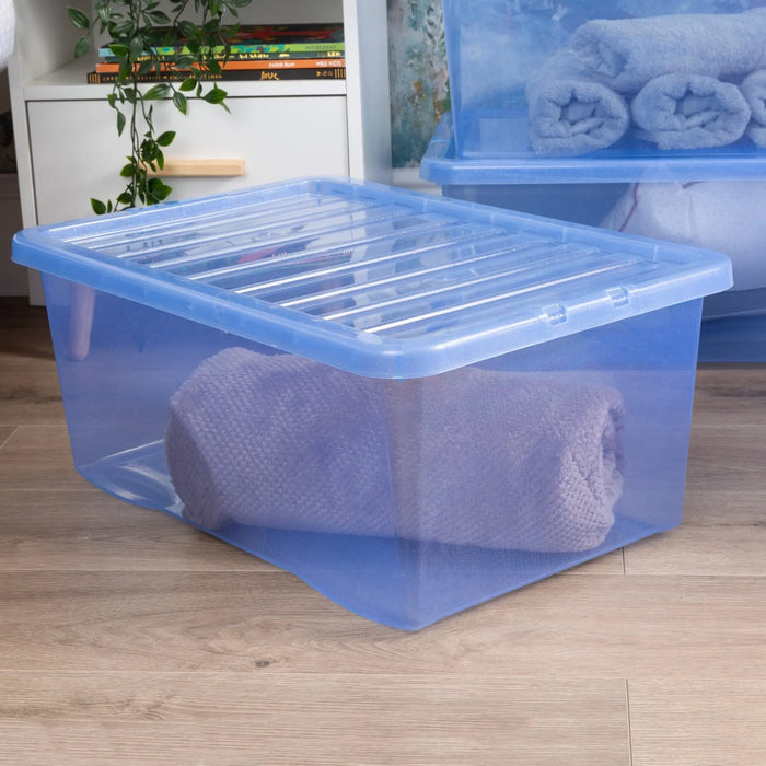 Pack of 5 - 45 Litre Crystal Sparkle Plastic Storage Boxes and Lids Wham Storage
