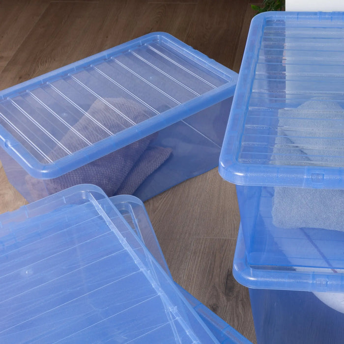 Pack of 5 - 45 Litre Crystal Sparkle Plastic Storage Boxes and Lids Wham Storage