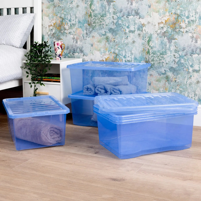 Pack of 5 - 45 Litre Crystal Sparkle Plastic Storage Boxes and Lids Wham Storage