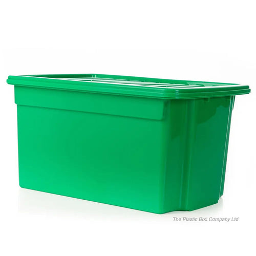 Pack of 5 - 50 Litre Work Place Boxes with Lids  Primary Green Wham Storage