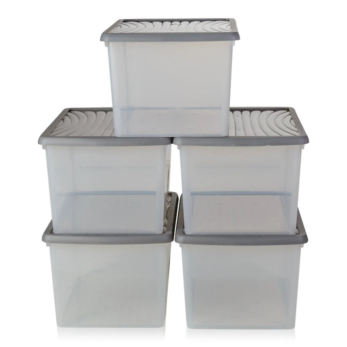 Pack of 5 - 54 Litre Wham Plastic Storage Boxes with Lids Wham Storage