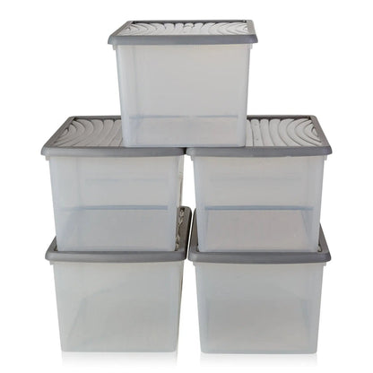 Pack of 5 - 54 Litre Wham Plastic Storage Boxes with Lids Wham Storage