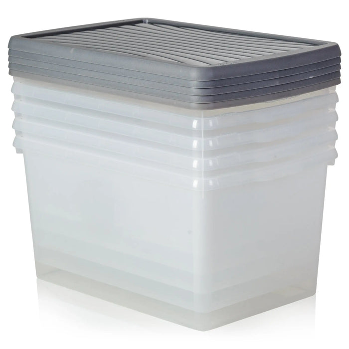 Pack of 5 - 54 Litre Wham Plastic Storage Boxes with Lids Wham Storage
