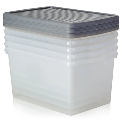 Pack of 5 - 54 Litre Wham Plastic Storage Boxes with Lids Wham Storage