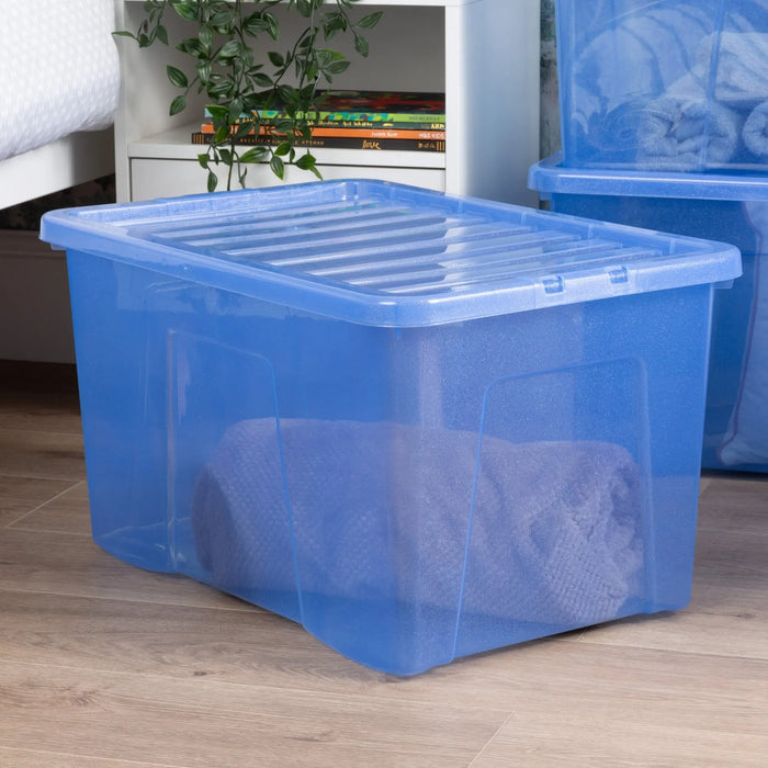 Pack of 5 - 60 Litre Crystal Sparkle Plastic Storage Boxes and Lids Wham Storage