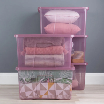 Pack of 5 - 60 Litre Large Crystal Plastic Boxes with Lids Wham Storage