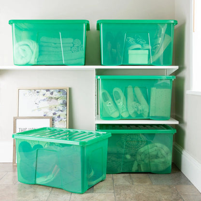 Pack of 5 - 60 Litre Large Crystal Plastic Boxes with Lids Wham Storage