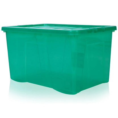 Pack of 5 - 60 Litre Large Crystal Plastic Boxes with Lids Wham Storage