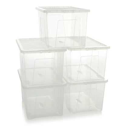 Pack of 5 - 60 Litre Large Crystal Plastic Boxes with Lids Wham Storage