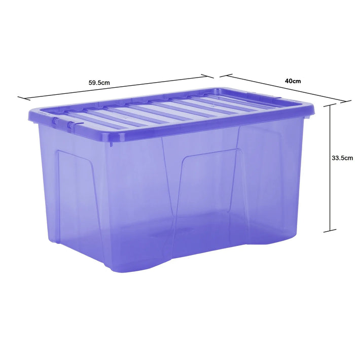 Pack of 5 - 60 Litre Large Crystal Plastic Boxes with Lids Wham Storage